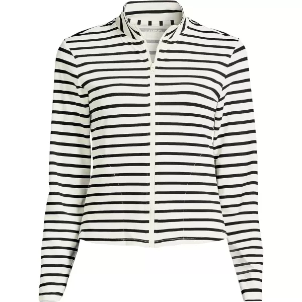 imageLands End Womens Cooling Zip Front Long Sleeve Mock Neck UPF 50 Sun Protection Rash GuardEgret WhiteBlack Stripe