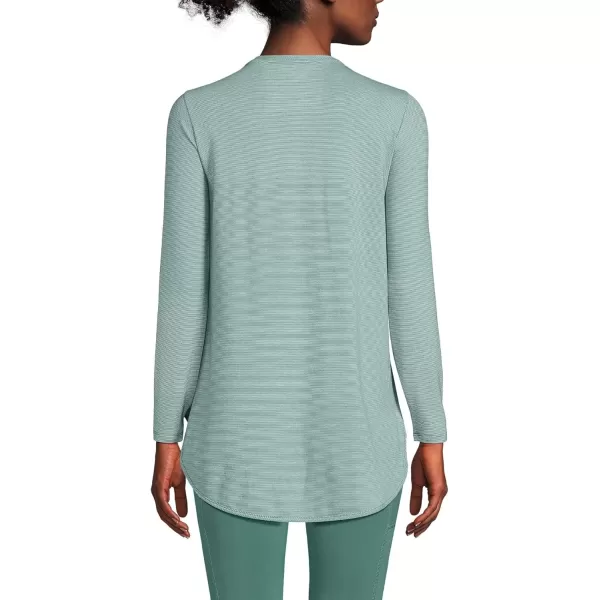 imageLands End Womens Moisture Wicking UPF Sun Long Sleeve Tunic TopWashed Evergreen Pinstripe