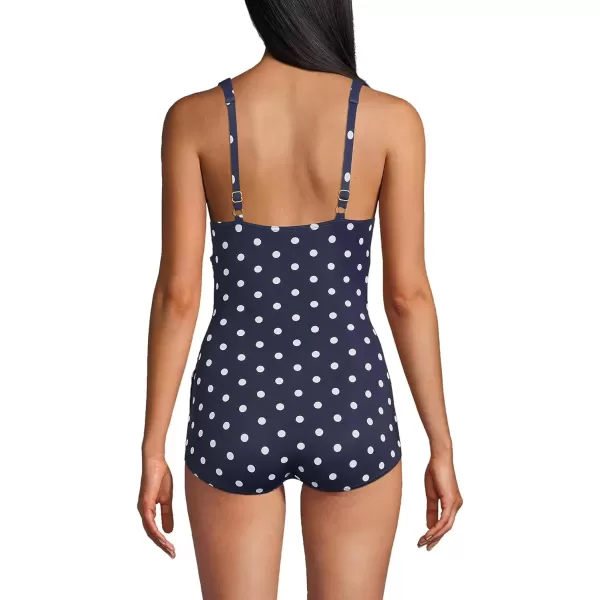 imageLands End Womens SlenderSuit Tummy Control Chlorine Resistant Skirted One Piece SwimsuitDeep Sea Polka Dot