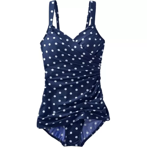 imageLands End Womens SlenderSuit Tummy Control Chlorine Resistant Skirted One Piece SwimsuitDeep Sea Polka Dot