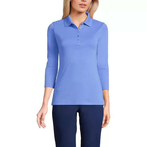 imageLands End Womens 34 Sleeve Cotton Interlock PoloChicory Blue