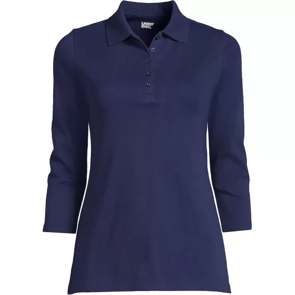 imageLands End Womens 34 Sleeve Cotton Interlock PoloDeep Sea Navy