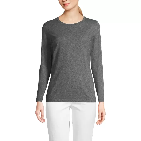 imageLands End Womens Relaxed Supima Cotton Long Sleeve Crew Neck TShirtCharcoal Heather