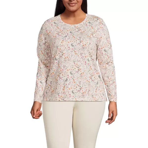 imageLands End Womens Relaxed Supima Cotton Long Sleeve Crew Neck TShirtIvory Wildflowers