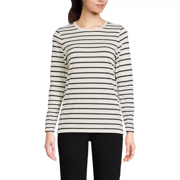 imageLands End Womens Relaxed Supima Cotton Long Sleeve Crew Neck TShirtIvoryBlack Breton Stripe