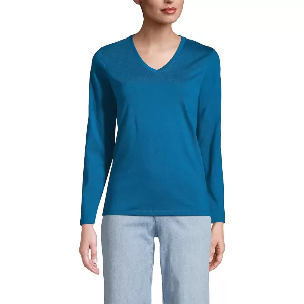 imageLands End Womens Relaxed Supima Cotton Long Sleeve VNeck TShirtBaltic Teal