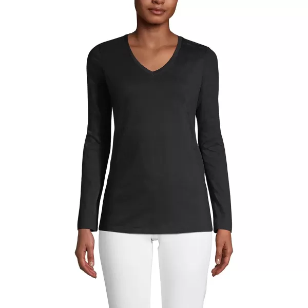 imageLands End Womens Relaxed Supima Cotton Long Sleeve VNeck TShirtBlack