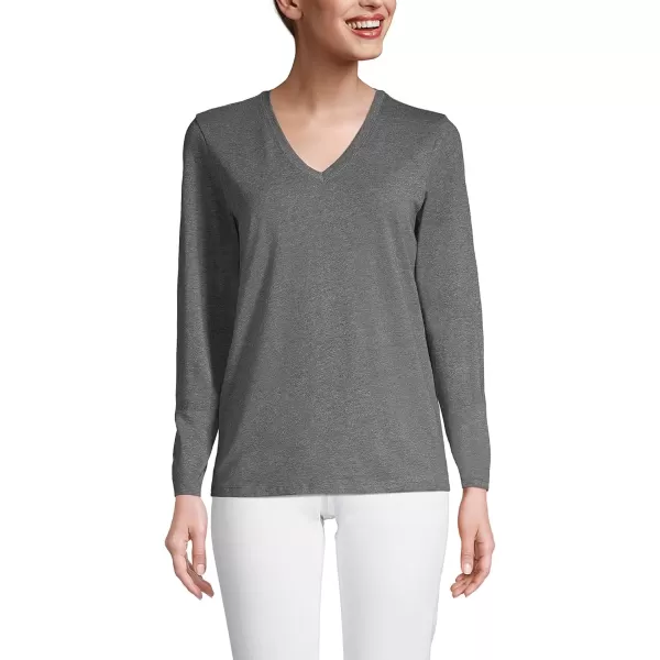 imageLands End Womens Relaxed Supima Cotton Long Sleeve VNeck TShirtCharcoal Heather