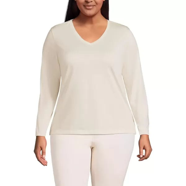 imageLands End Womens Relaxed Supima Cotton Long Sleeve VNeck TShirtFresh Ivory