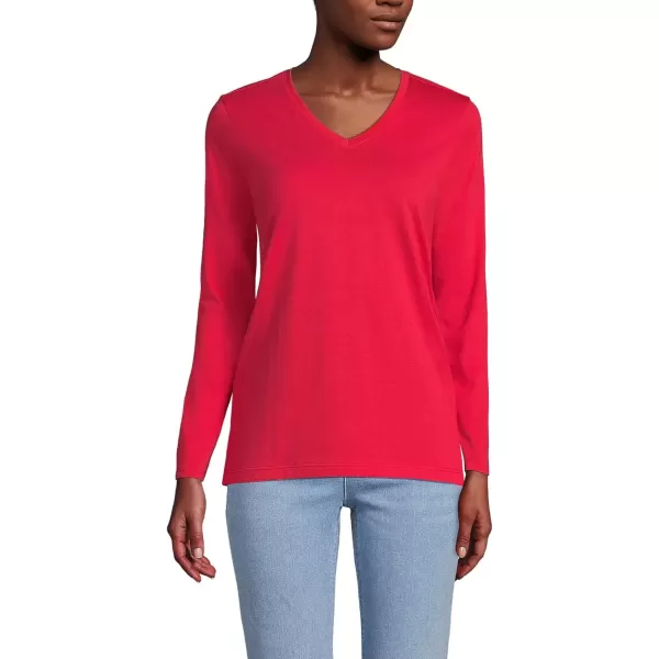 imageLands End Womens Relaxed Supima Cotton Long Sleeve VNeck TShirtHeritage Red