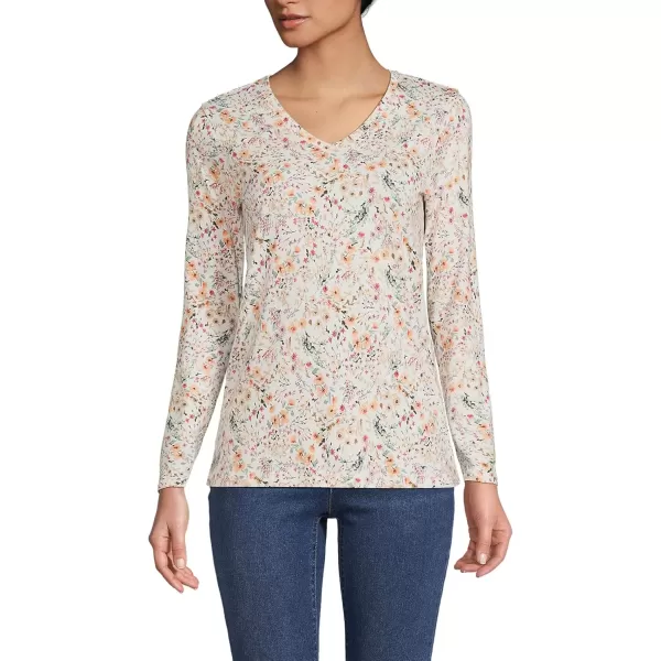 imageLands End Womens Relaxed Supima Cotton Long Sleeve VNeck TShirtIvory Wildflowers