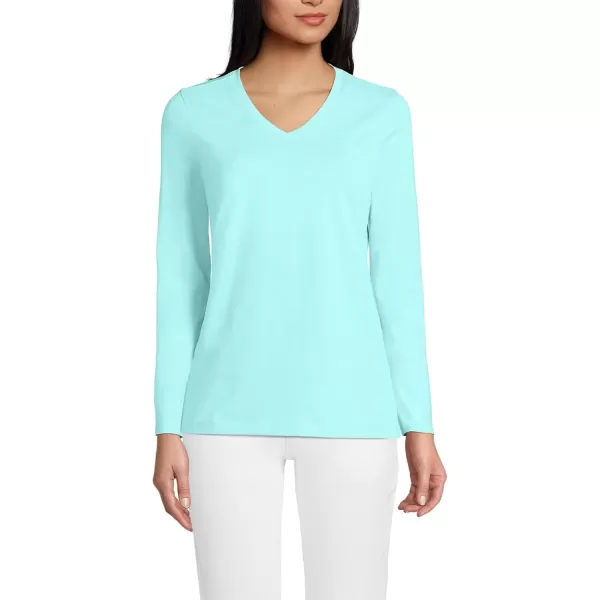 imageLands End Womens Relaxed Supima Cotton Long Sleeve VNeck TShirtPale Aqua Ice