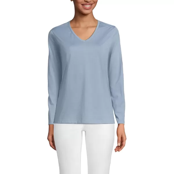 imageLands End Womens Relaxed Supima Cotton Long Sleeve VNeck TShirtPale Slate Blue