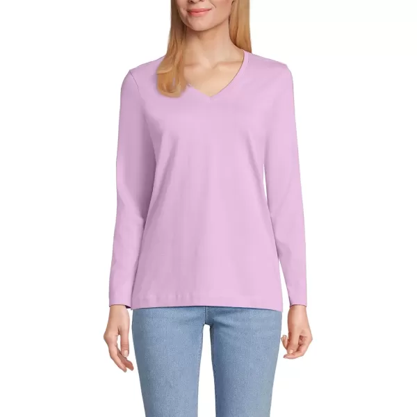 imageLands End Womens Relaxed Supima Cotton Long Sleeve VNeck TShirtPink Amethyst