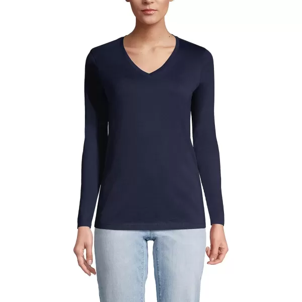 imageLands End Womens Relaxed Supima Cotton Long Sleeve VNeck TShirtRadiant Navy