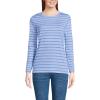 imageLands End Womens Relaxed Supima Cotton Long Sleeve Crew Neck TShirtLight Cornflower Dual Stripe