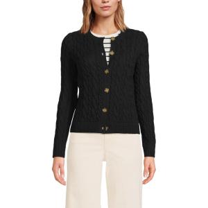 imageLands End Womens Cotton Drifter Cable Cardigan SweaterBlack