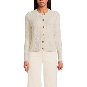 imageLands End Womens Cotton Drifter Cable Cardigan SweaterFresh Ivory Multi Donegal