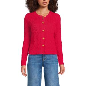 imageLands End Womens Cotton Drifter Cable Cardigan SweaterHeritage Red