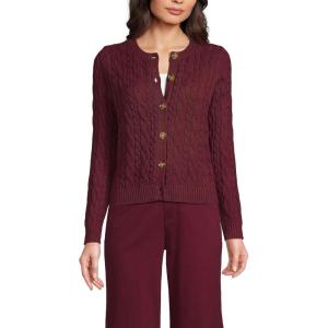 imageLands End Womens Cotton Drifter Cable Cardigan SweaterRich Burgundy