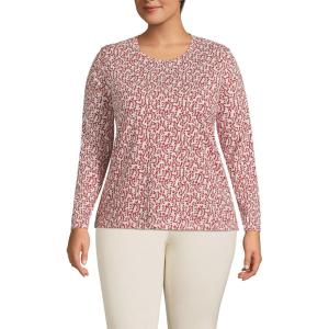 imageLands End Womens Relaxed Supima Cotton Long Sleeve Crew Neck TShirtDark Orange Floral Vines