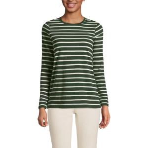 imageLands End Womens Relaxed Supima Cotton Long Sleeve Crew Neck TShirtFresh Evergreen Breton Stripe