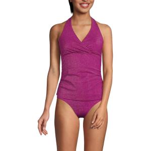 imageLands End Womens Texture VNeck Halter Tankini Swimsuit TopBright Magenta Shine