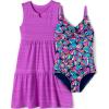 imageLands End Girls Chlorine Resistant Twist Front One Piece Swimsuit UPF Dress Coverup SetDeep Sea Navy Fun Shells