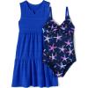 imageLands End Girls Chlorine Resistant Twist Front One Piece Swimsuit UPF Dress Coverup SetDeep Sea NavyPink Starfish