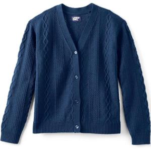 imageLands End Girls Button Front Cable CardiganDeep Sea Navy