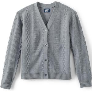 imageLands End Girls Button Front Cable CardiganGray Heather