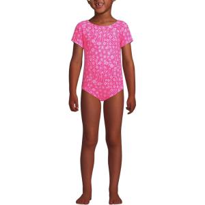 imageLands End Girls Cap Sleeve Portrait One Piece SwimsuitKnockout Pink Floral Mix