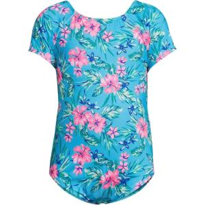 imageLands End Girls Cap Sleeve Portrait One Piece SwimsuitTurquoise Rosella Floral