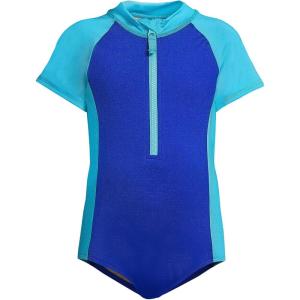 imageLands End Girls Long Sleeve Half Zip One Piece UPF 50 SwimsuitTurquoiseElectric Blue