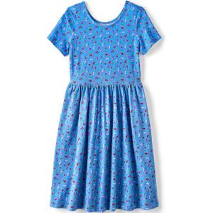 imageLands End Girls Short Sleeve Gathered Waist Jersey DressBlue Surf Cherry Hearts