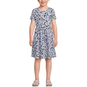 imageLands End Girls Short Sleeve Gathered Waist Jersey DressDeep Sea Navy Ditsy Floral