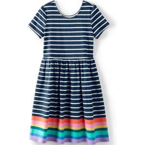 imageLands End Girls Short Sleeve Gathered Waist Jersey DressNavy Multi Stripes