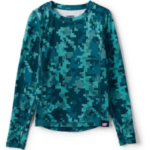 imageLands End Boys Thermal Base Layer Long Underwear Thermaskin Crew Neck ShirtTeal Digital Camo