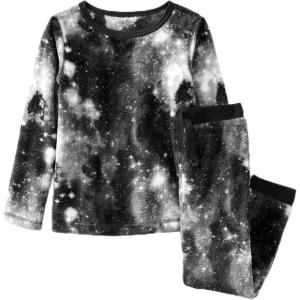 imageLands End Kids Long Sleeve Plush Fleece Pajama SetBlack White Galaxy