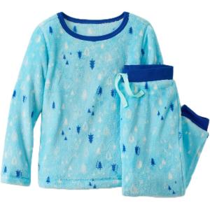 imageLands End Kids Long Sleeve Plush Fleece Pajama SetBright Blue Winter Trees