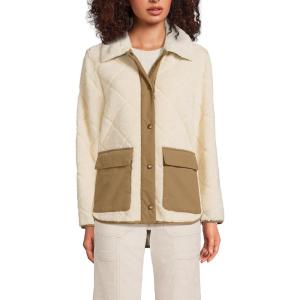 imageLands End Womens Fleece Sherpa Quilted JacketIvory PearlTan