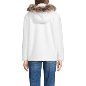 imageLands End Womens Hooded Half Zip Faux Fur Sherpa Fleece PulloverWhite