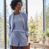 imageLands End Womens Cozy Brushed Rib 2 Piece Pajama Set  Long Sleeve Top and ShortsLight Cornflower