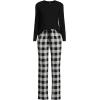 imageLands End Womens Knit Pajama Set Long Sleeve TShirt and PantsIvoryBlack Check