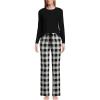 imageLands End Womens Knit Pajama Set Long Sleeve TShirt and PantsIvoryBlack Check