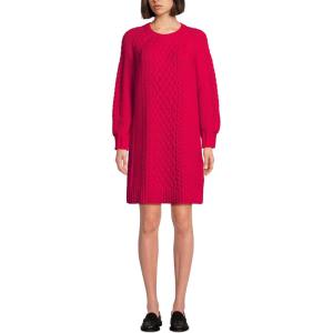 imageLands End Womens Cotton Blend Cable Crew Neck Sweater DressHeritage Red