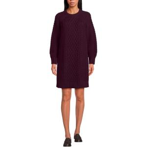 imageLands End Womens Cotton Blend Cable Crew Neck Sweater DressMidnight Plum