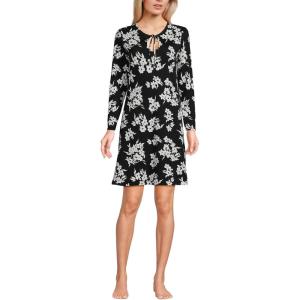 imageLands End Womens Cotton Interlock Long Sleeve Above the Knee NightgownBlack Painted Flower