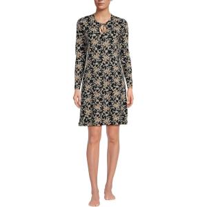 imageLands End Womens Cotton Interlock Long Sleeve Above the Knee NightgownBlackCoriander Floral