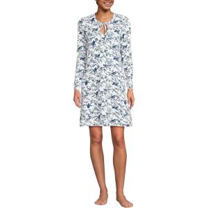 imageLands End Womens Cotton Interlock Long Sleeve Above the Knee NightgownClear Blue Bird Song